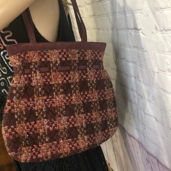Vera Bradley Tweed and Suede Cinch Tote Purse - Picture 2 of 8